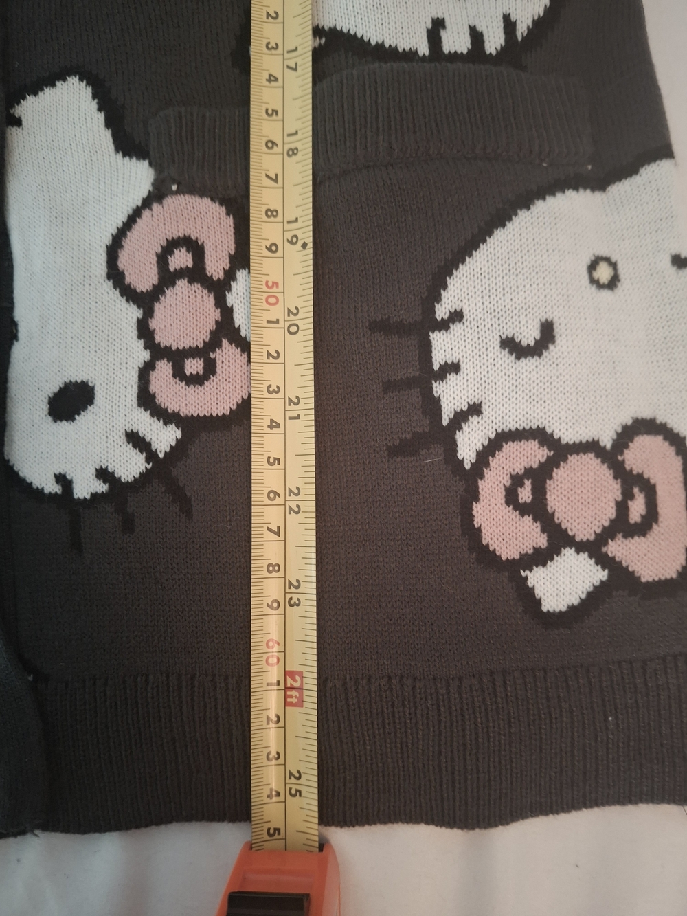 NWT Hello Kitty Brown Sanrio Button-Up Cardigan. Kitty W. Pink Bows. Ladies XS. - Picture 4 of 12